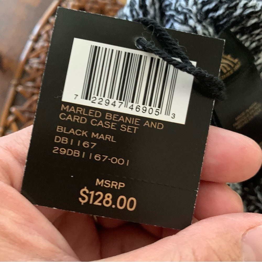 FRYE | NWT Black Charcoal White Marled Beanie with Pom Pom OS - Picture 13 of 15